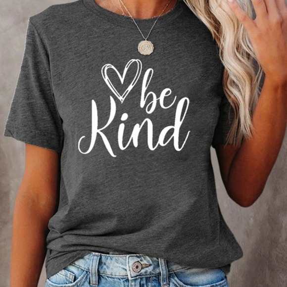 "BE KIND" GRAPHIC HEATHER GRAY T-SHIRT LARGE - Picture 5 of 6